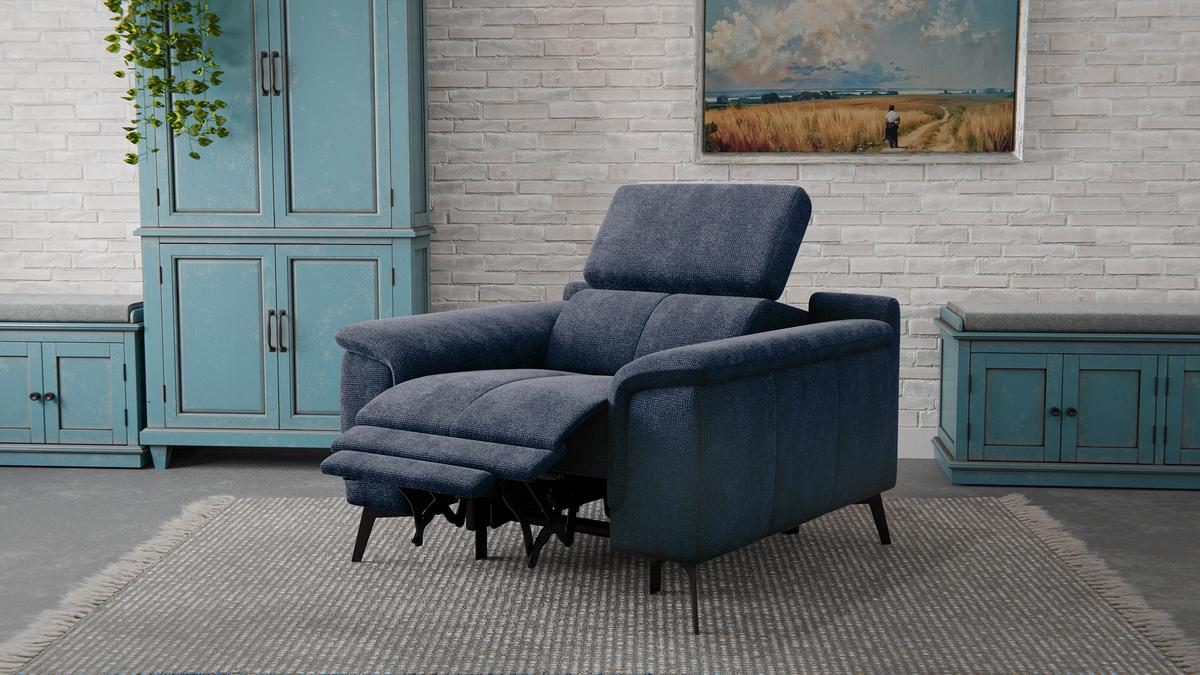SESSEL FIERO mit Relaxfunktion, dunkelblau - Schwarz/Dunkelblau, Holzwerkstoff/Textil (114/82/103cm) - Wozimo