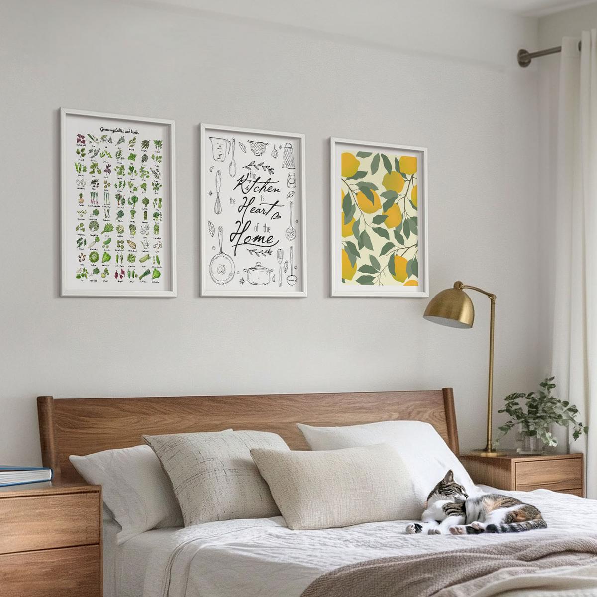 BILDER SET 3er Set - 40x60 cm Weißer Rahmen - Bemalte Zitronen-Küchenkräuter - Weiß, Kunststoff (40/60cm) - TULUP