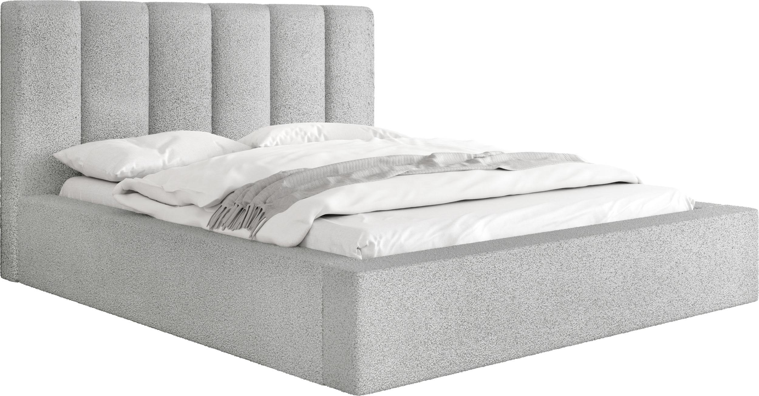 POLSTERBETT Amira mit Bettkasten, Grau Boucle 160x200 cm - Birkefarben/Hellgrau, Holzwerkstoff/Kunststoff (160/200cm) - WFL GROUP
