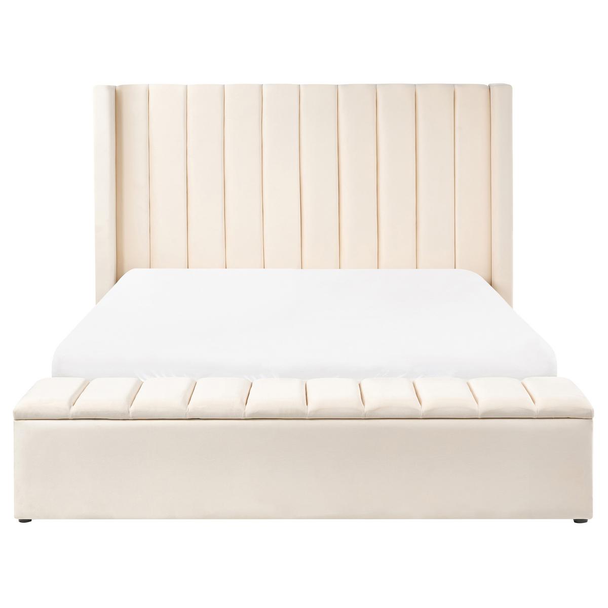 BETT mit Stauraum bank160/200 cm Samtstoff Cremeweiß Noyers - Creme, Textil (160/200cm) - Beliani