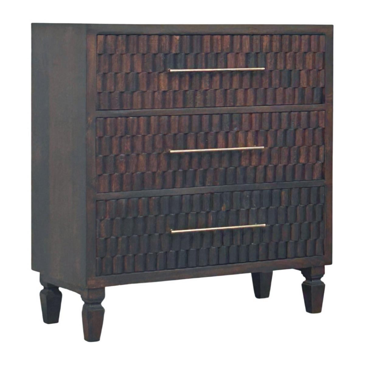 KOMMODE Rich-Velvet-Mocha-Finish, 3 Schubladen, Dunkelbraun - Dunkelbraun, Holz/Metall (35/87/83cm) - Artisan Furniture