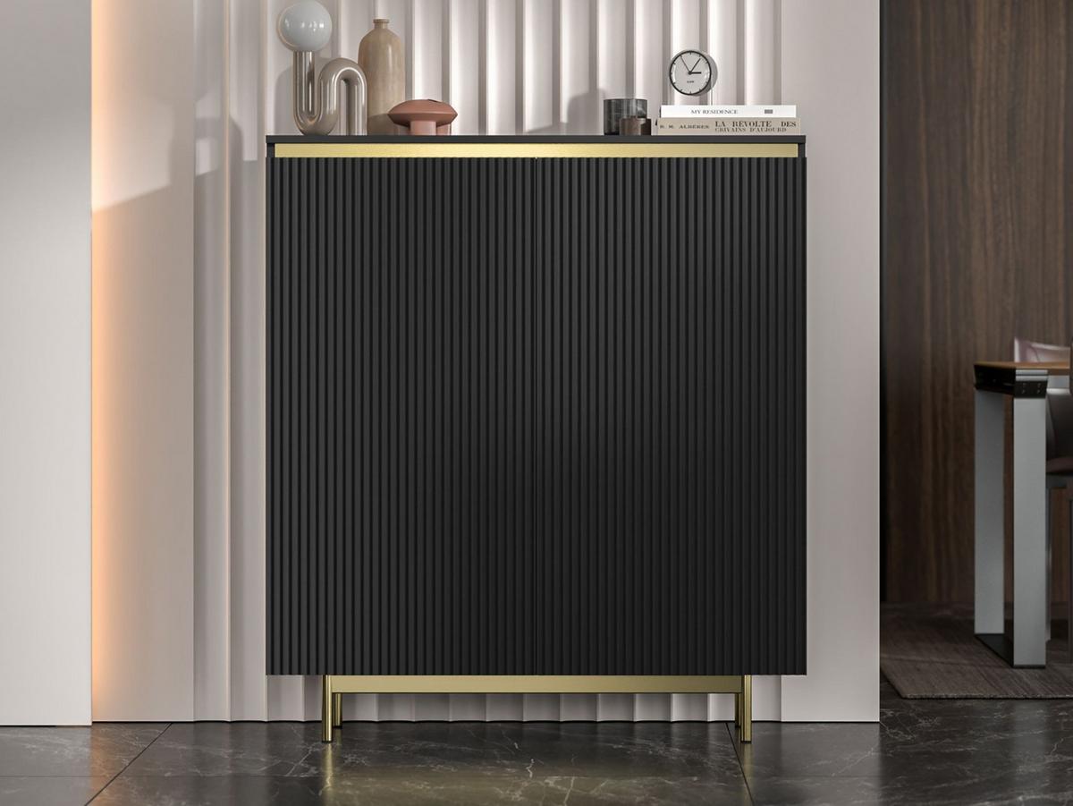 KOMMODE Selene 2D Schwarz matt 111 cm mit goldenem Metallrahmen - Goldfarben/Schwarz, Holzwerkstoff/Metall (111/125/35cm) - Meble Lindner