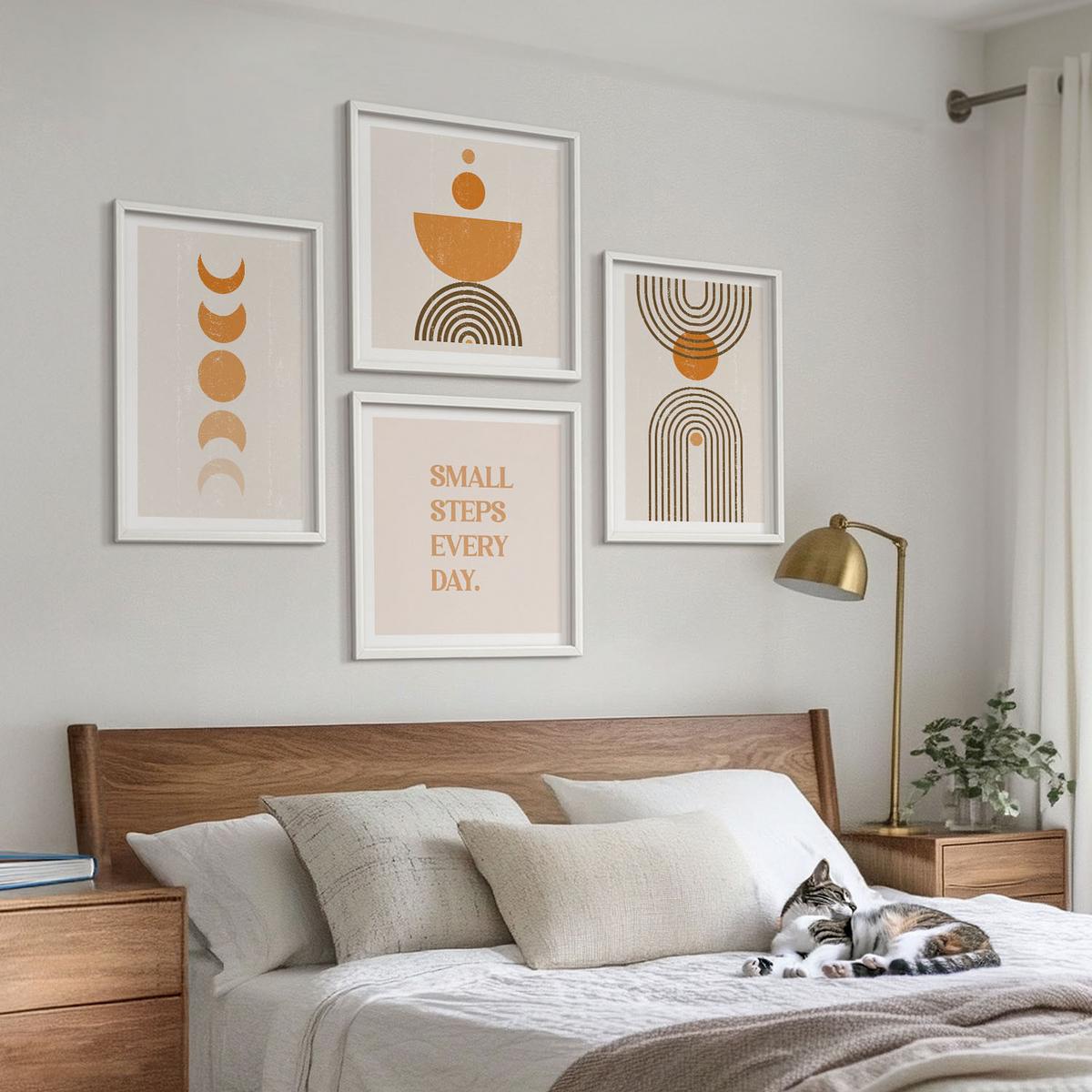 BILDER SET 4er Set - 50x50 cm & 40x60 cm Weißer Rahmen - Minimalistische Boho-Muster - Weiß, Kunststoff (50/50cm) - TULUP