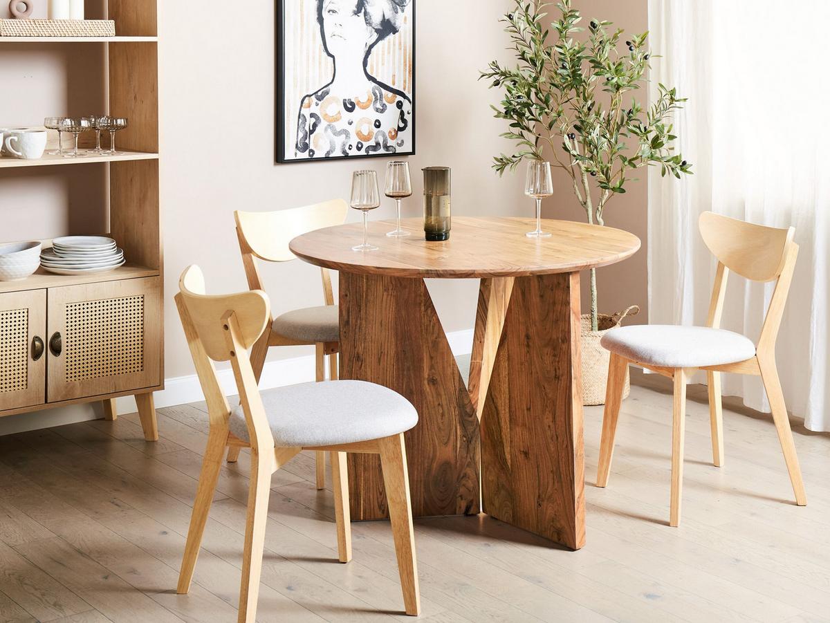 ESSTISCH Akazienholz hellbraun rund 100 cm Arran - Hellbraun, Holz (100/100/79cm) - Beliani