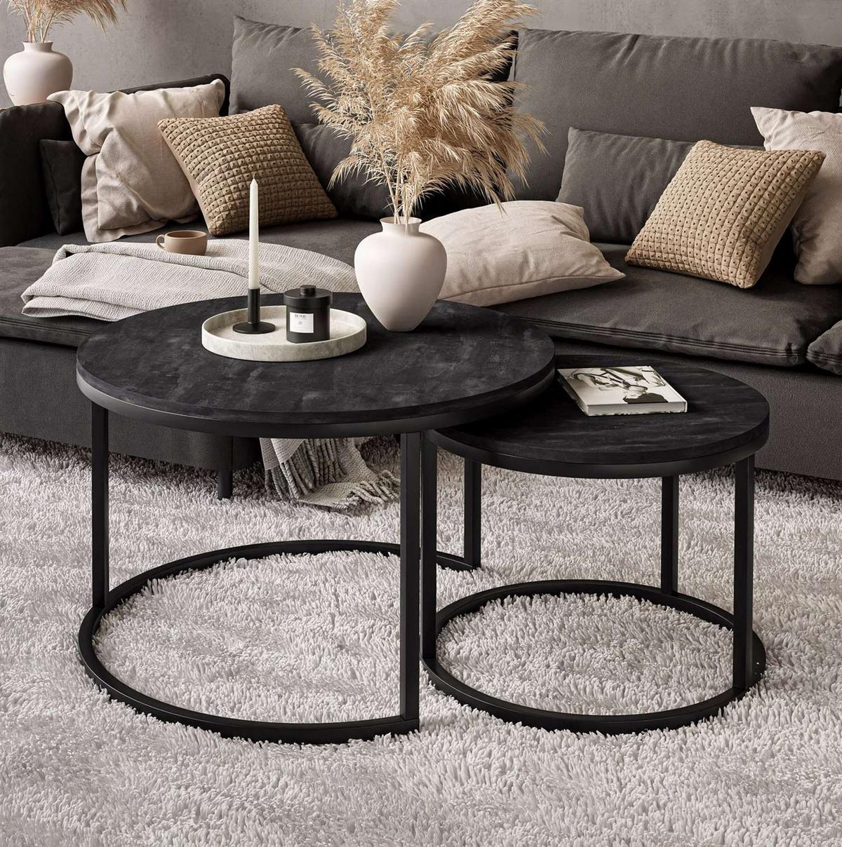 COUCHTISCH 2-in-1 CIRI dunkler Beton - Schwarz, Holzwerkstoff (70/70/48cm) - Lookway