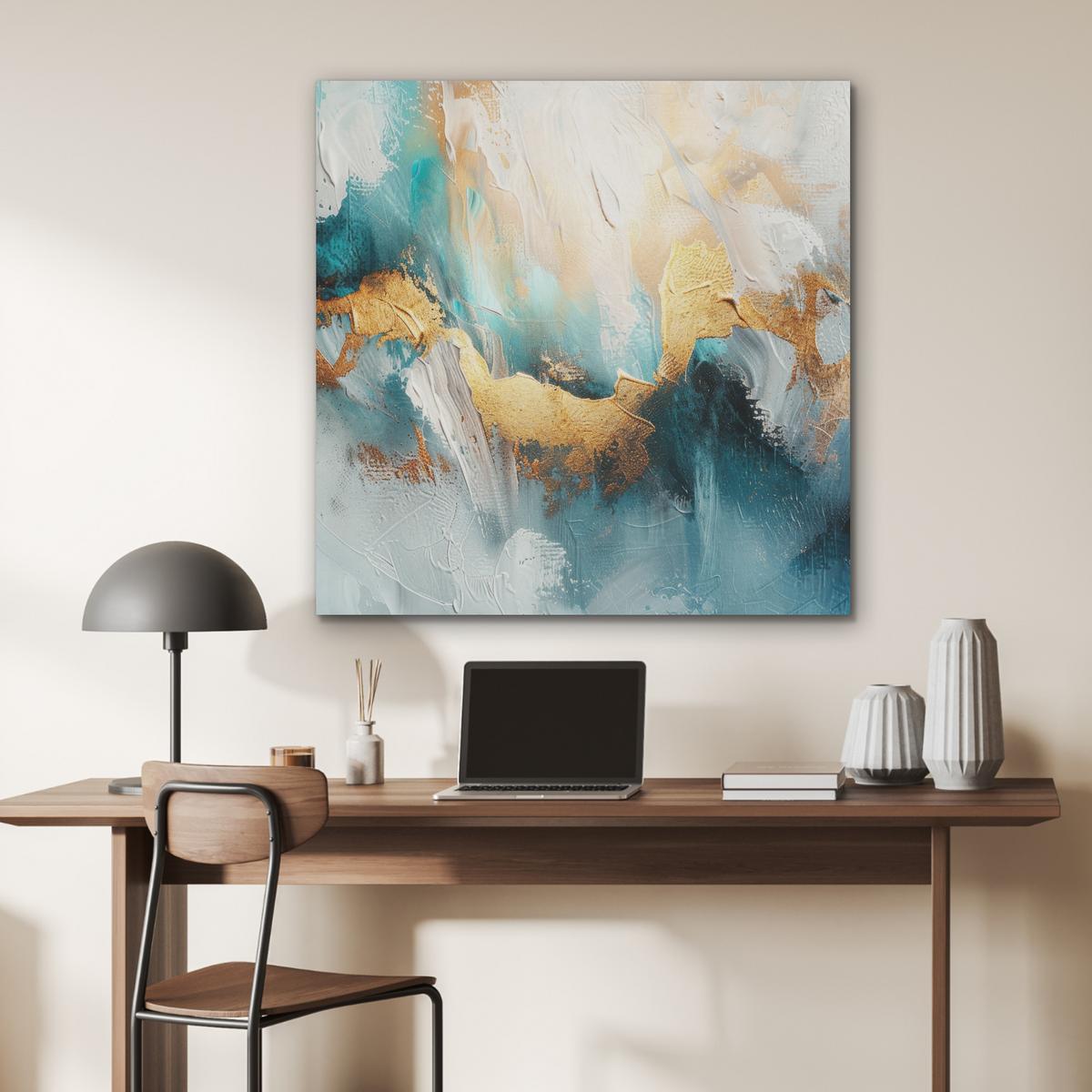 AKUSTIKBILD Abstrakt - Kunst - Gold - Blau Akustikpaneele 90x90 cm - Petrol, Kunststoff (90/90/0.9cm) - MuchoWow