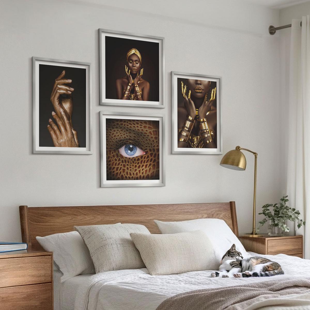 BILDER SET 4er Set - 50x50 cm & 40x60 cm Silberner Rahmen - Künstlerische Porträts von Frauen - Silberfarben, Kunststoff (50/50cm) - TULUP