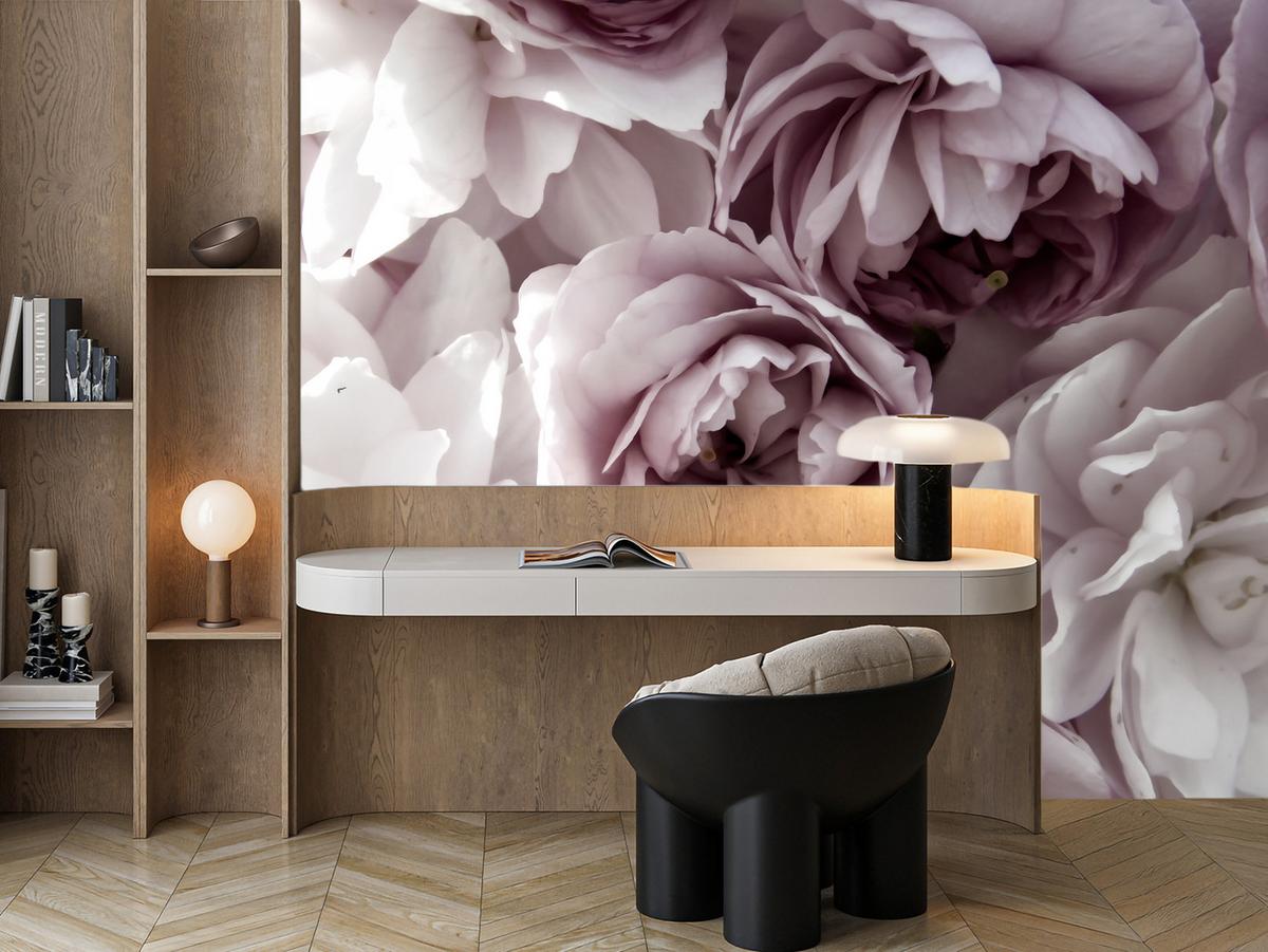 FOTOTAPETE für Badezimmer Pastell Pfingstrosen Blumen 500x350 - Beige/Violett, Papier (500/350cm) - Muralo