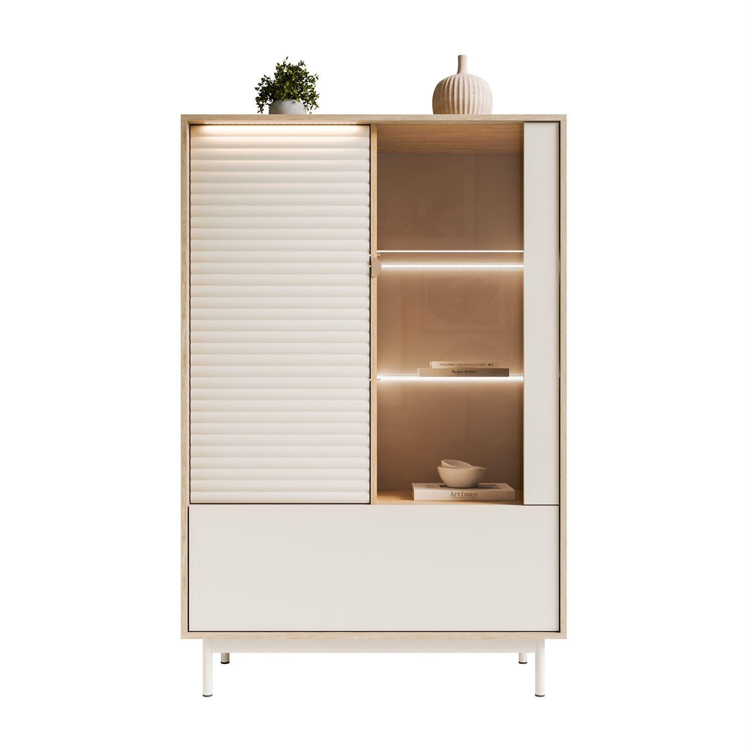 VITRINE FLORENCE 2D1W mit LED-Beleuchtung - Kaschmir, Holzwerkstoff (100/152/40cm) - Lookway