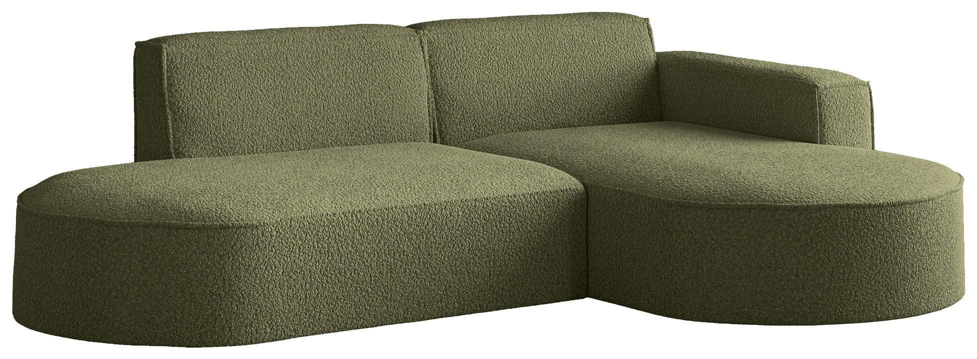 ECKSOFA Hana L-Form 3-Sitzer Ecke Rechts, Boucle, Grün 241/73/168 cm - Schwarz/Grün, Textil/Metall (168/241cm) - WFL GROUP