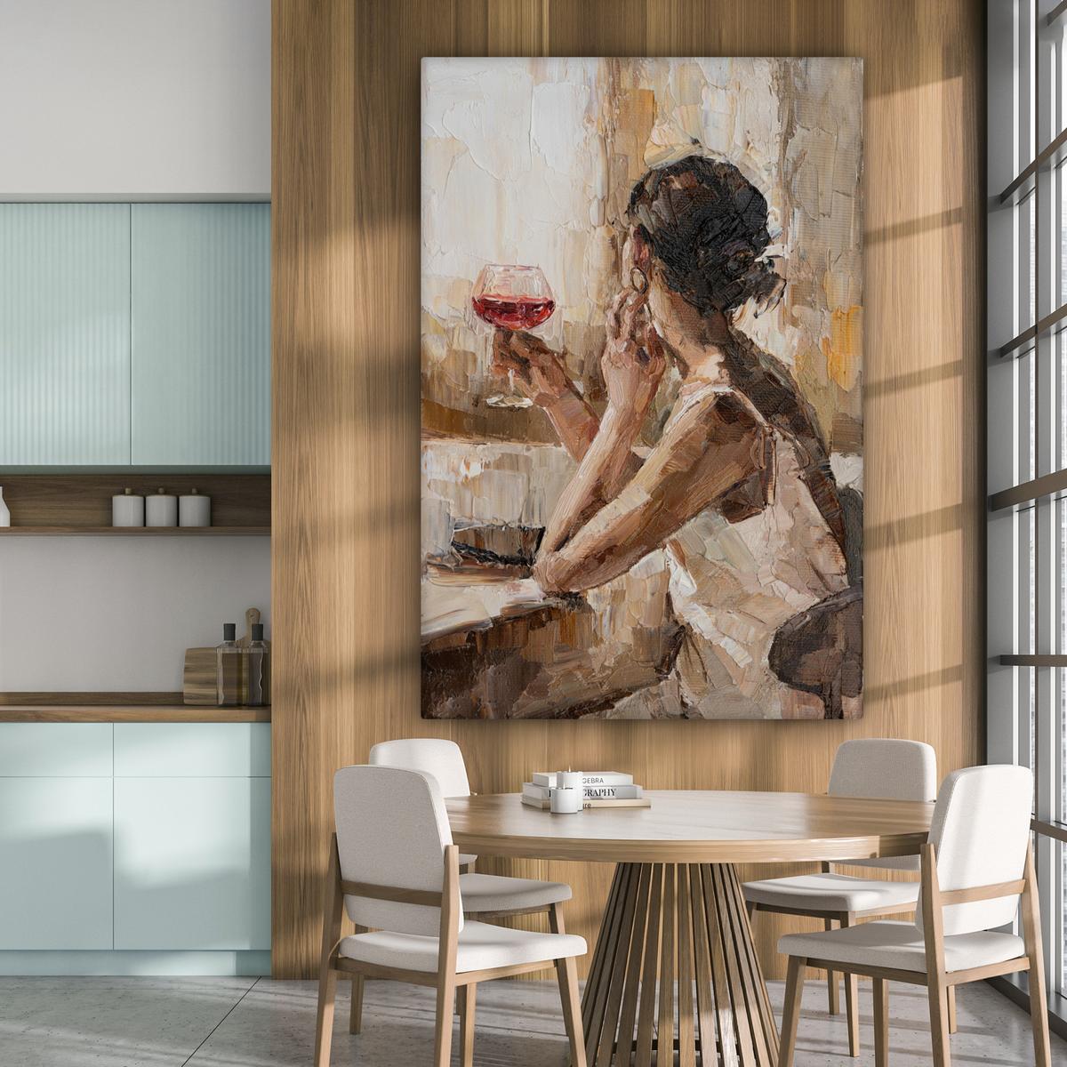LEINWANDBILD Ölgemälde - Frau - Wein Deko Groß 90x140 cm - Hellbraun, Textil (90/140cm) - MuchoWow