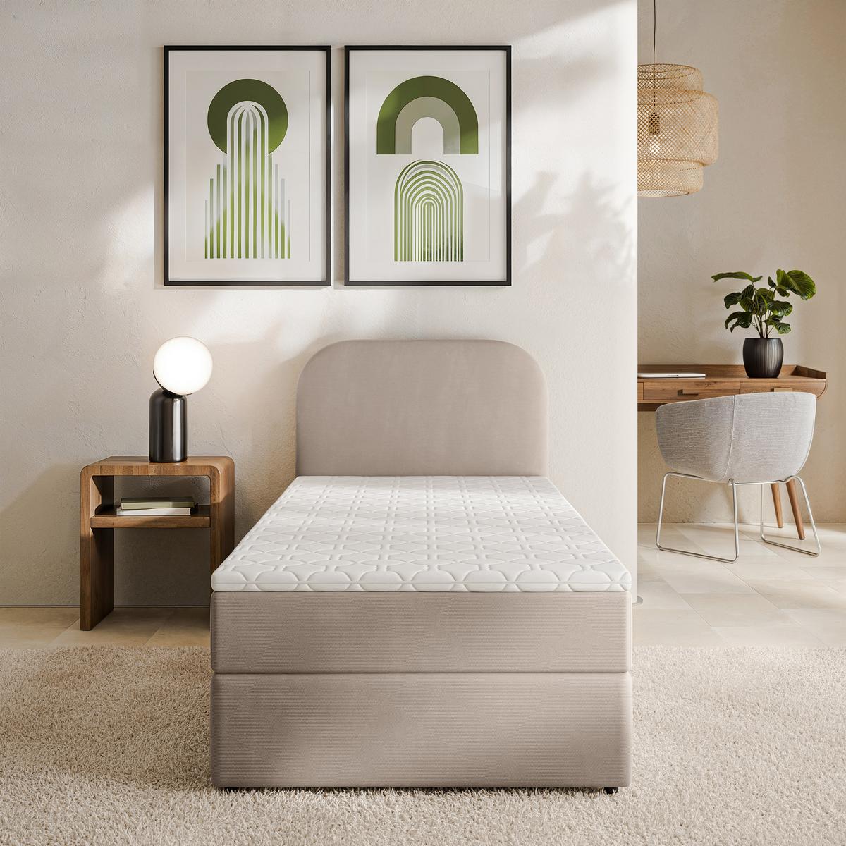 BOXBETT CERIA 90x200 cm mit Matratze und Topper - Beige - Beige, Holz/Textil (90/200cm) - MASSENO