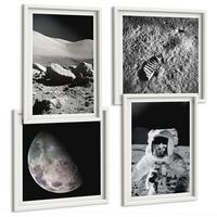 BILDER SET 4er Set - 50x50 cm & 40x60 cm Weißer Rahmen - Fußabdruck eines Astronauten auf dem Mond - Weiß, Kunststoff (50/50cm) - TULUP