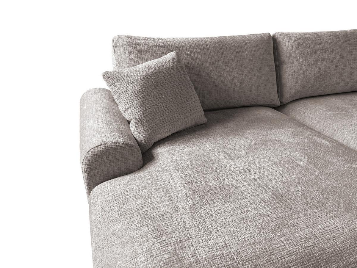 ECKSOFA Melvano mit Schlaffunktion und Bettkasten im Japandi-Stil aus weichem Taupe Chenille-Stoff - Taupe/Schwarz, Holz/Kunststoff (145/240cm) - S-Style