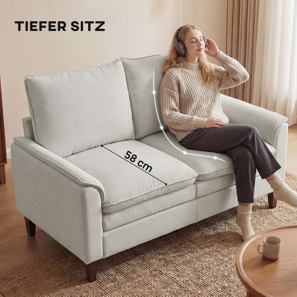 2-SITZER-SOFA Chenille Cremeweiß - Creme, Textil (84/95/146cm) - HOMCOM