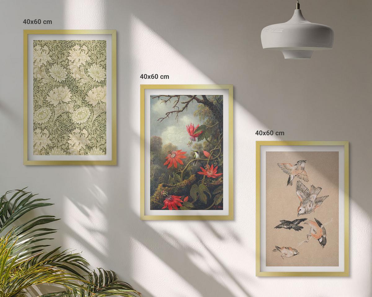 BILDER SET 3er Set - 40x60 cm Goldrahmen - Blumen, Vögel, Natur - Goldfarben, Kunststoff (40/60cm) - TULUP