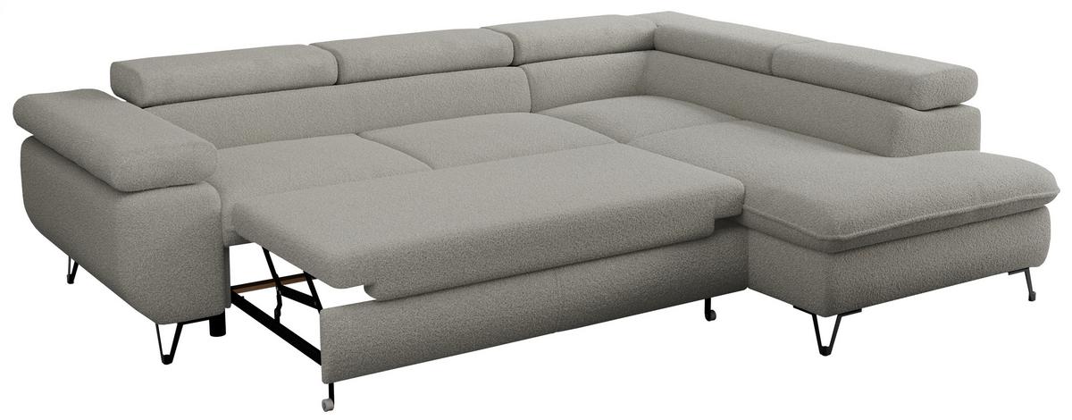 ECKSOFA PEDRO L Hellgrau Boucle - Rechts Seite - Hellgrau/Schwarz, Textil/Metall (273/208cm) - MKS