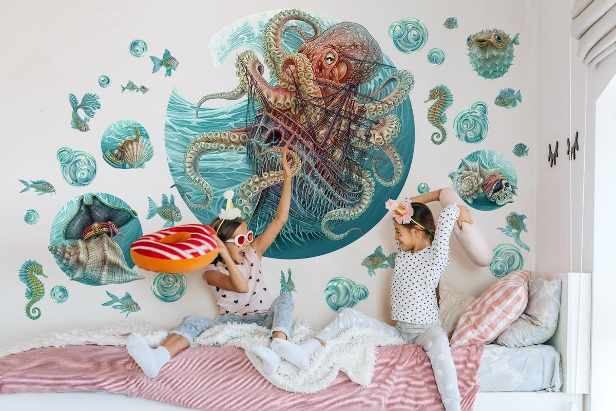 WANDAUFKLEBER 60x70cm - Die Welt des Oktopus - Multicolor, Kunststoff (60/70/0.1cm) - Wallfluent