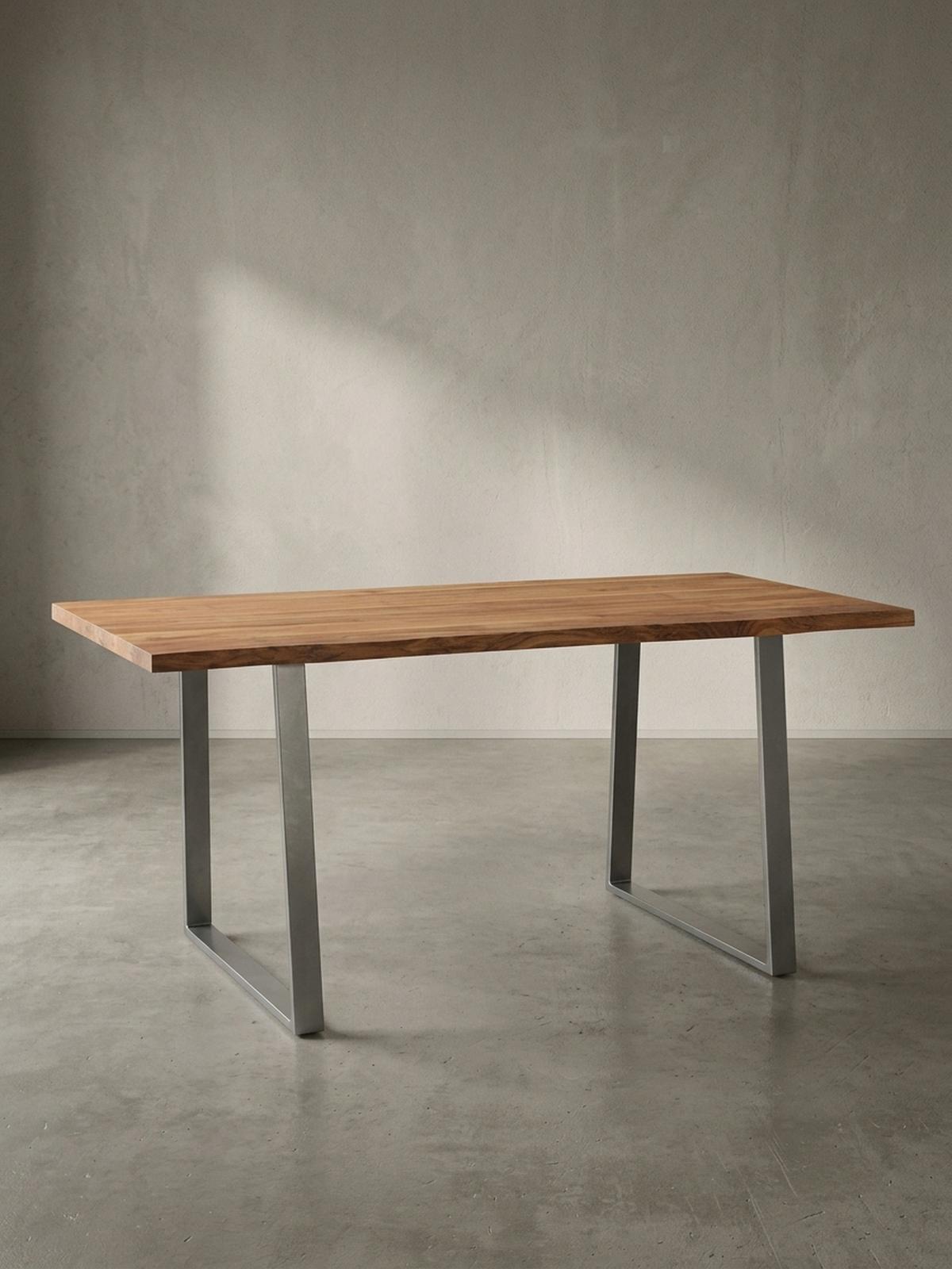 ESSTISCH Massivholz Baumkante Metallgestell Handgefertigt TARN, Goldbraun-Chrom 120x60x76 cm - Chromfarben/Braun, Holz/Metall (60/120/76cm) - KADIMA DESIGN