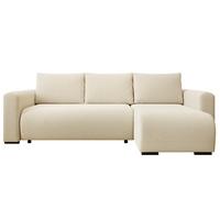 ECKSOFA DORA L, Eckcouch in L-Form mit Schlaffunktion und Bettkasten, Farbe: Beige, Bouclé-Stoff, Ottomane Rechts - Beige, Textil (240/143cm) - Storez24