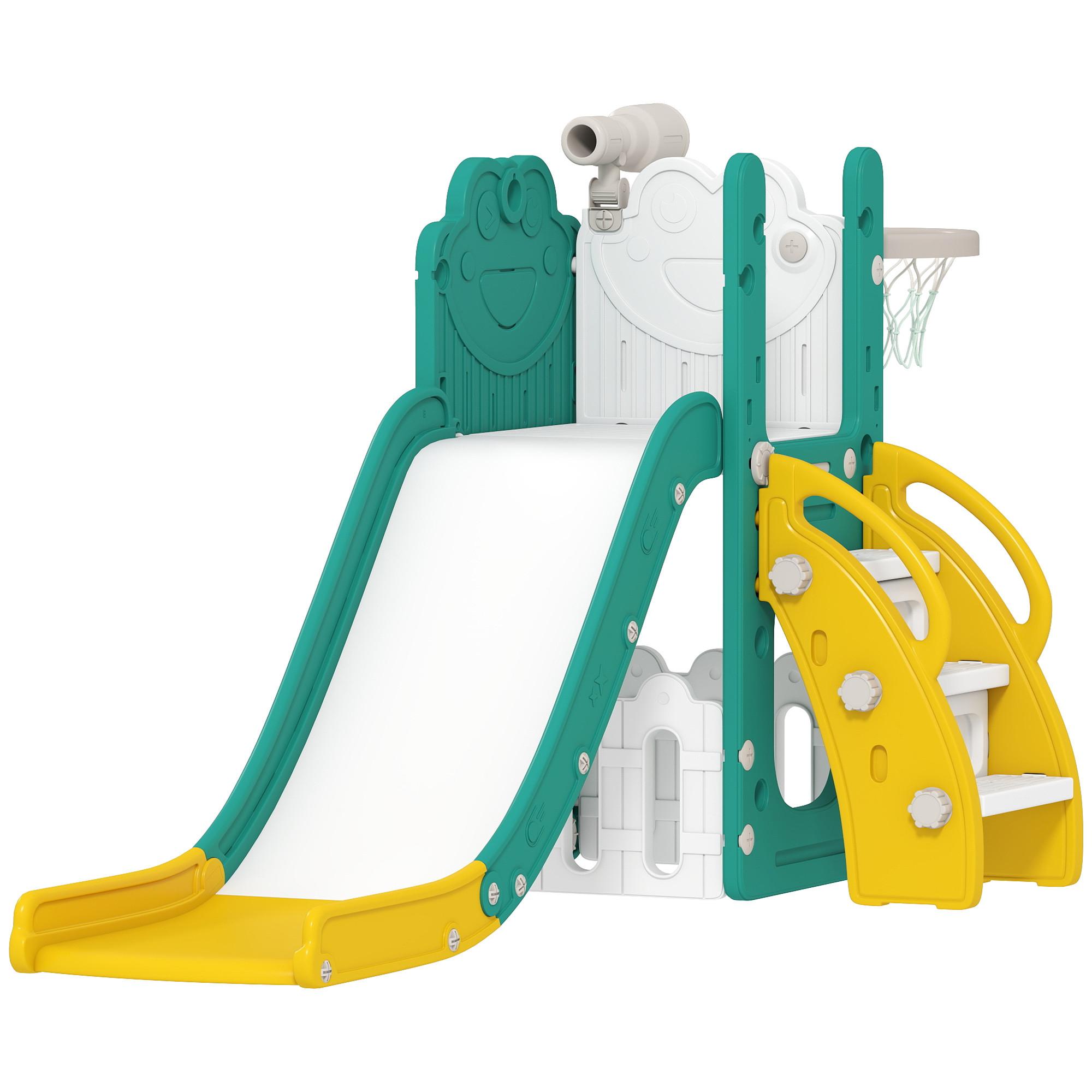 KINDERRUTSCHE 5 in 1 Indoor und Outdoor Babyrutsche mit Basketballkorb, Gelb - Gelb, Kunststoff (70/86/178cm) - AIYAPLAY