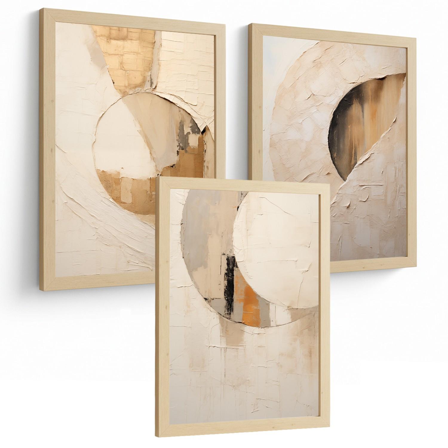 POSTER Set of 3 Abstract Geometric Wall Art Prints Modern Living Room Bedroom Kitchen Bathroom Decor Rahmenlos A4 - Beige, Papier (29.7/1/21cm) - Nacnic