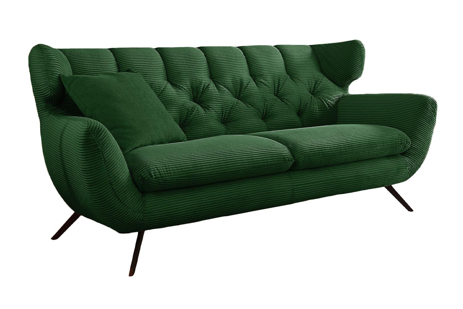 SOFA CHARME Smaragdgrün Cord - Smaragdgrün/Schwarz, Textil/Metall (225/94/95cm) - KAWOLA