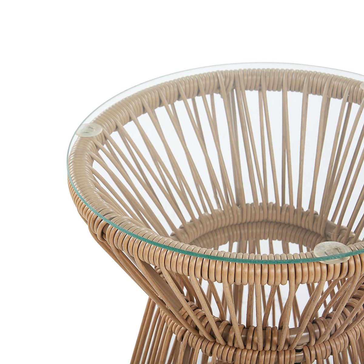 BALKONSET 2-Sitzer Rattan natürlich Auflagen hellgrau Trestina - Beige/Schwarz, Kunststoff - Beliani