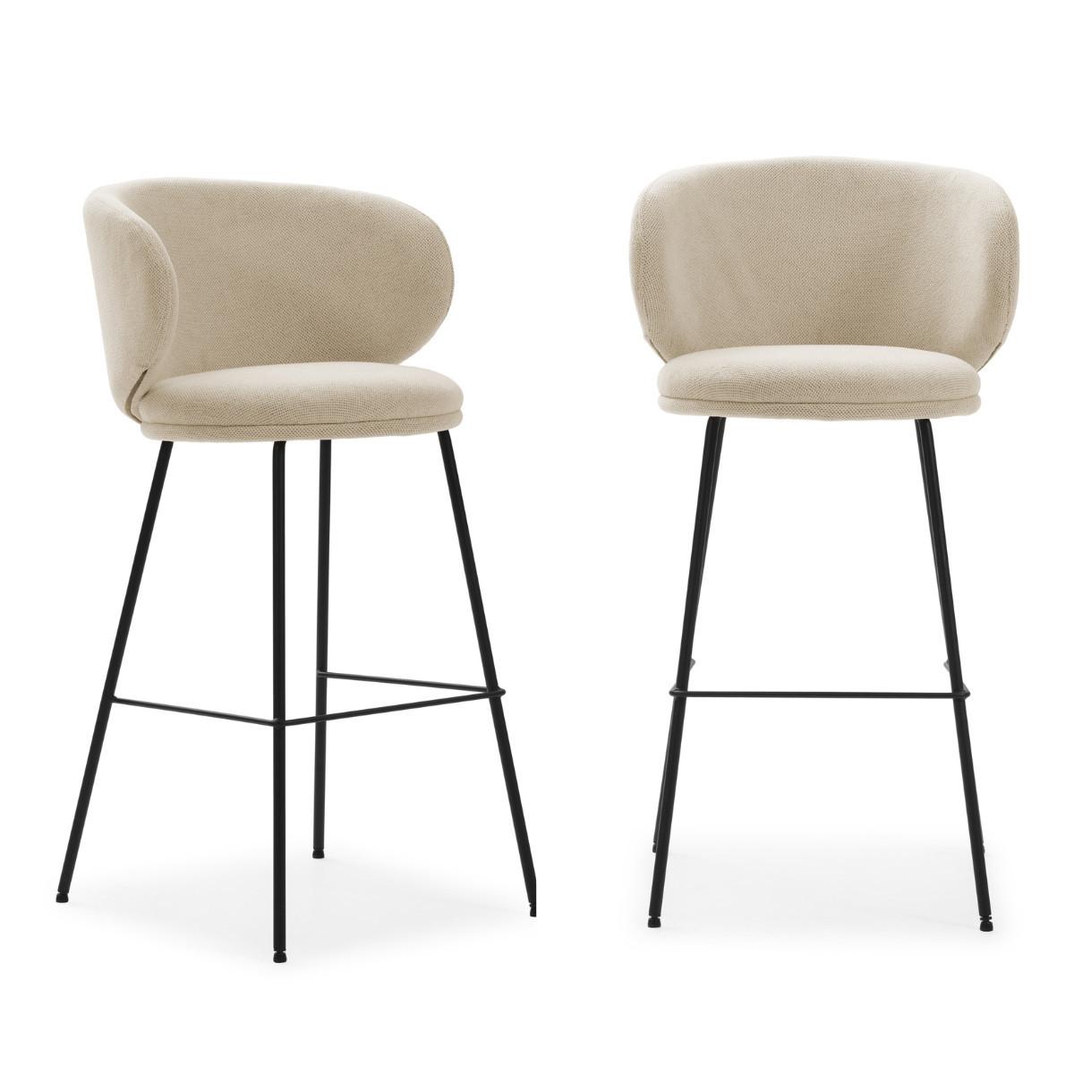 BARHOCKER (Set aus 2) aus Stoff mit schwarzen Metallbeinen - rush 56/53/65 cm - Beige, Textil (53/65/56cm) - Calicosy
