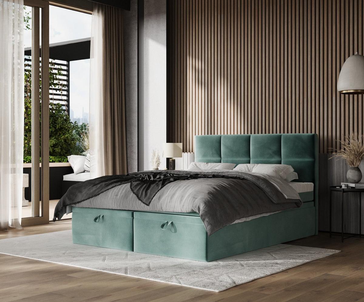 BOXBETT Tessa 160/200 cm Türkis im Kronos Stoff - Türkis/Schwarz, Holz/Holzwerkstoff (160/200cm) - AltaBeds