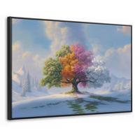 LEINWAND Bilder mit Rahmen - Baum - Jahreszeiten - Winter - Landschaft - 150x100 - Multicolor, Textil (150/100cm) - MuchoWow