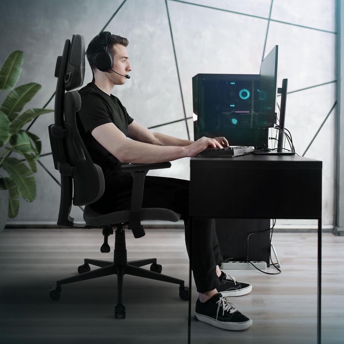 GAMINGSTUHL mit Stoffbezug in Grau Individuell Einstellbar - Schwarz/Grau, Kunststoff/Textil (69/142/68cm) - ML-DESIGN