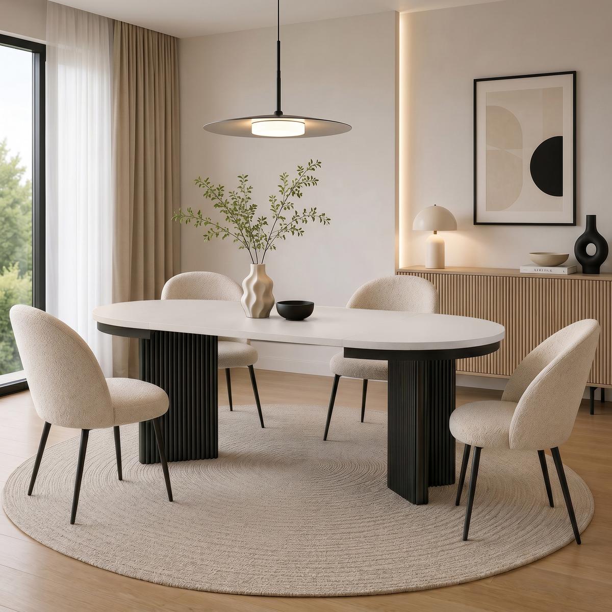 ESSTISCH Prestige runder Design-Tisch, ausziehbar Ø 100–180 cm, Kaschmir+Schwarz - Kaschmir/Schwarz, Metall (100/100/77cm) - Beautysofa