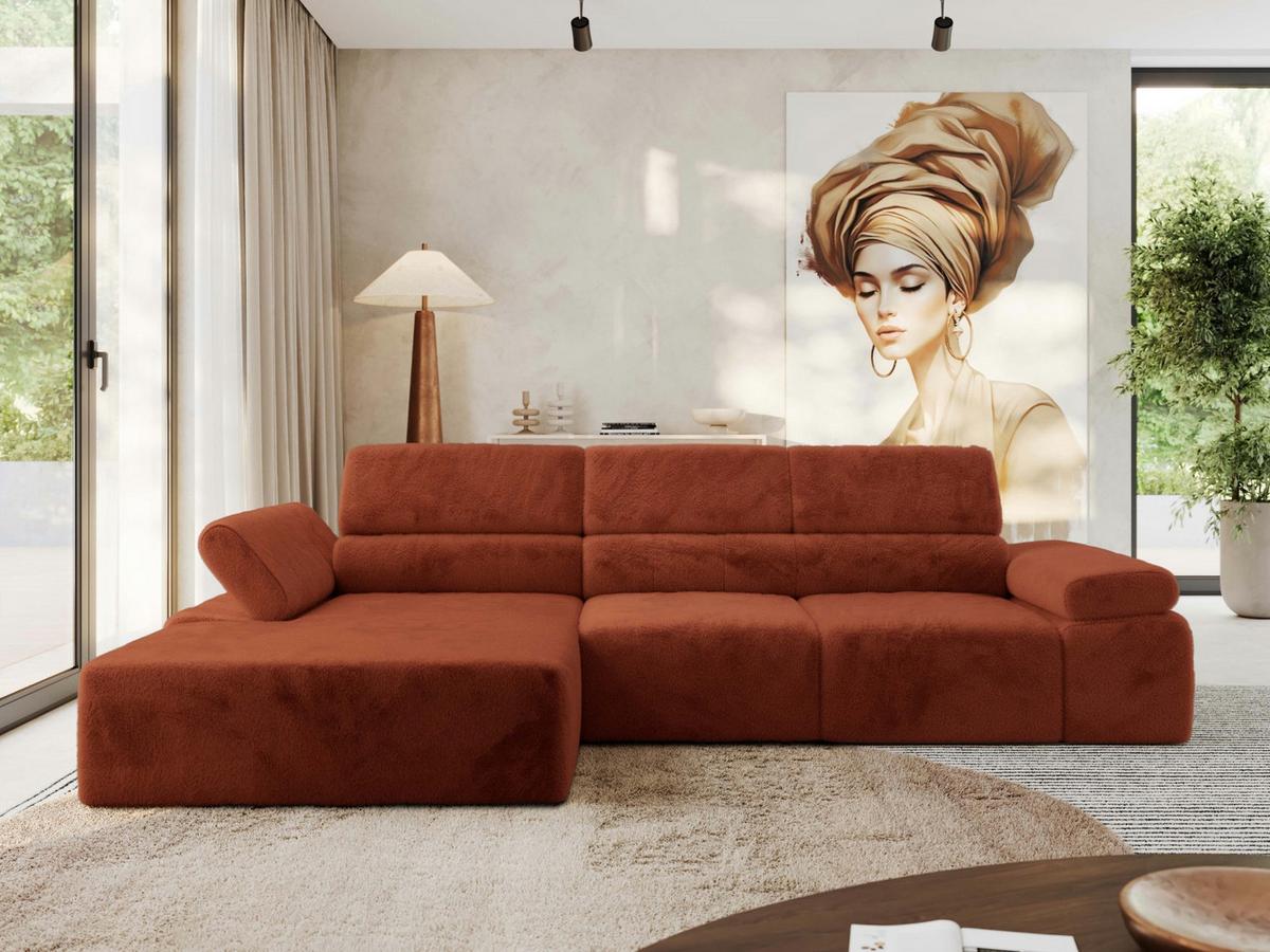 ECKSOFA RILASSO L Orange Plüsch - links - Schwarz/Orange, Kunststoff/Textil (296/174cm) - MKS