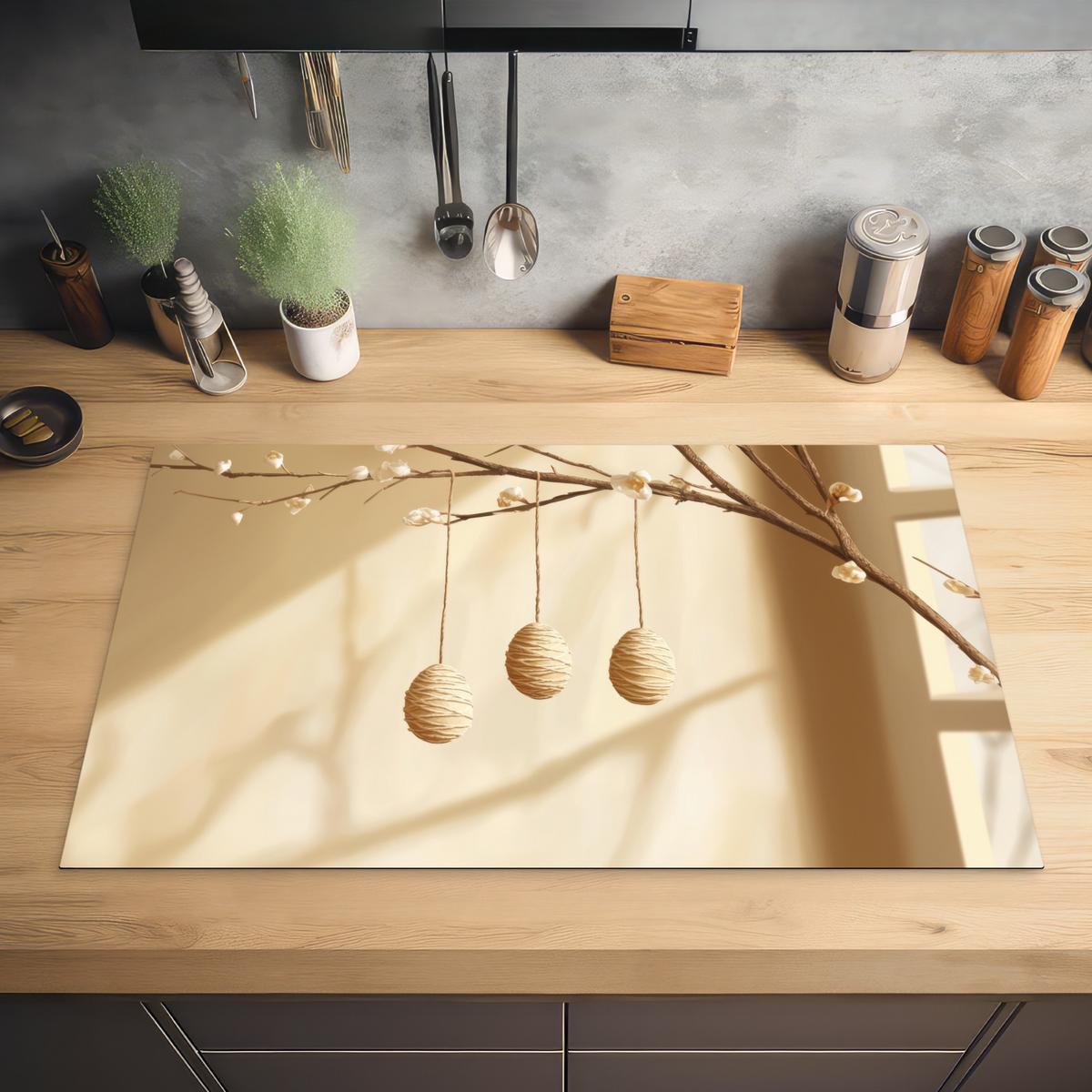 HERDABDECKPLATTE Beige - Osterkuchen - Eier Ceranfeldabdeckung 85x52 cm - Beige, Kunststoff (85/52/0.2cm) - MuchoWow