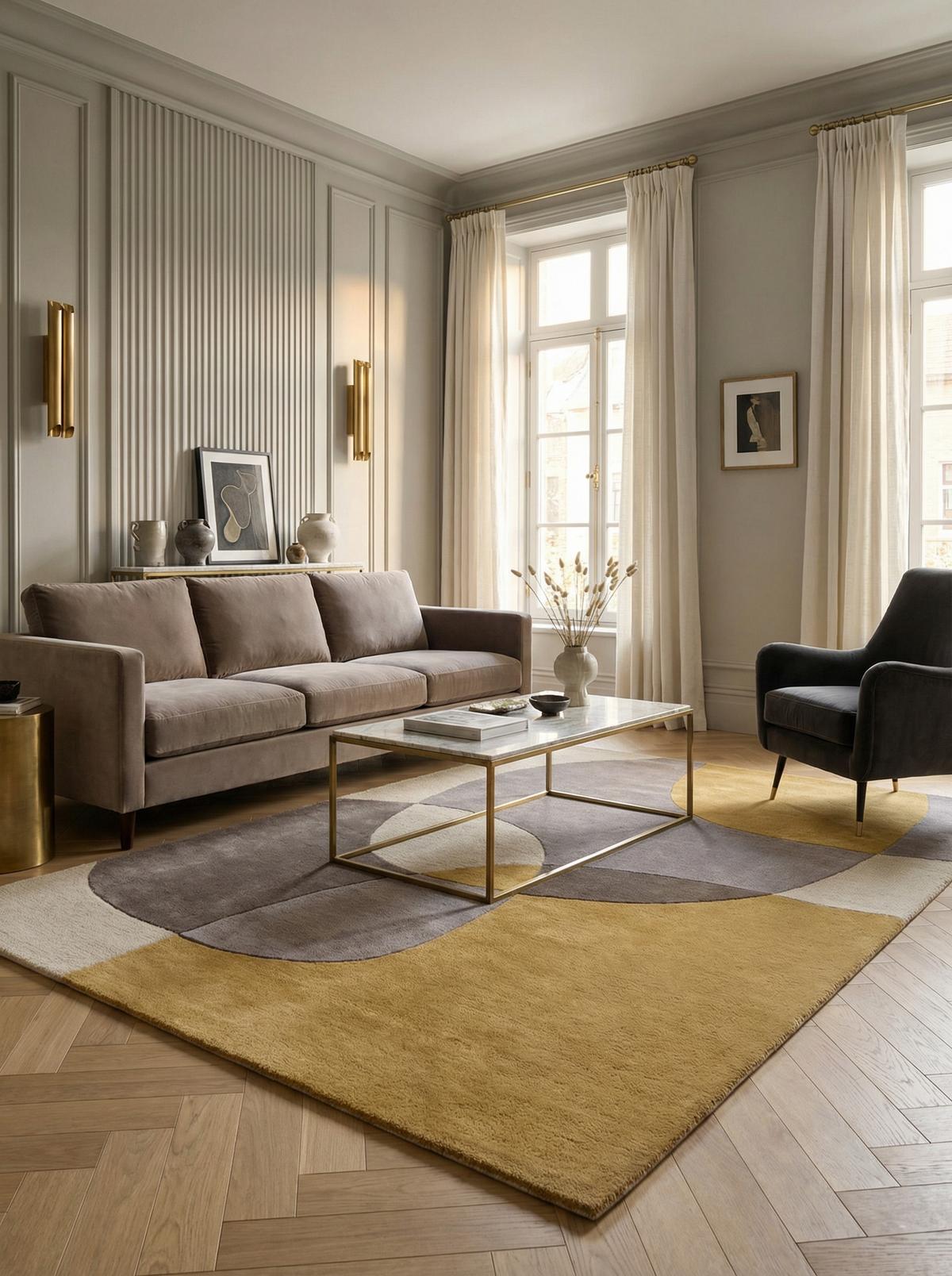 TEPPICH aus Wolle AIRE in Ocker, abstrakt, 200 x 290 cm - Gelb, Textil (290/200cm) - KADIMA DESIGN