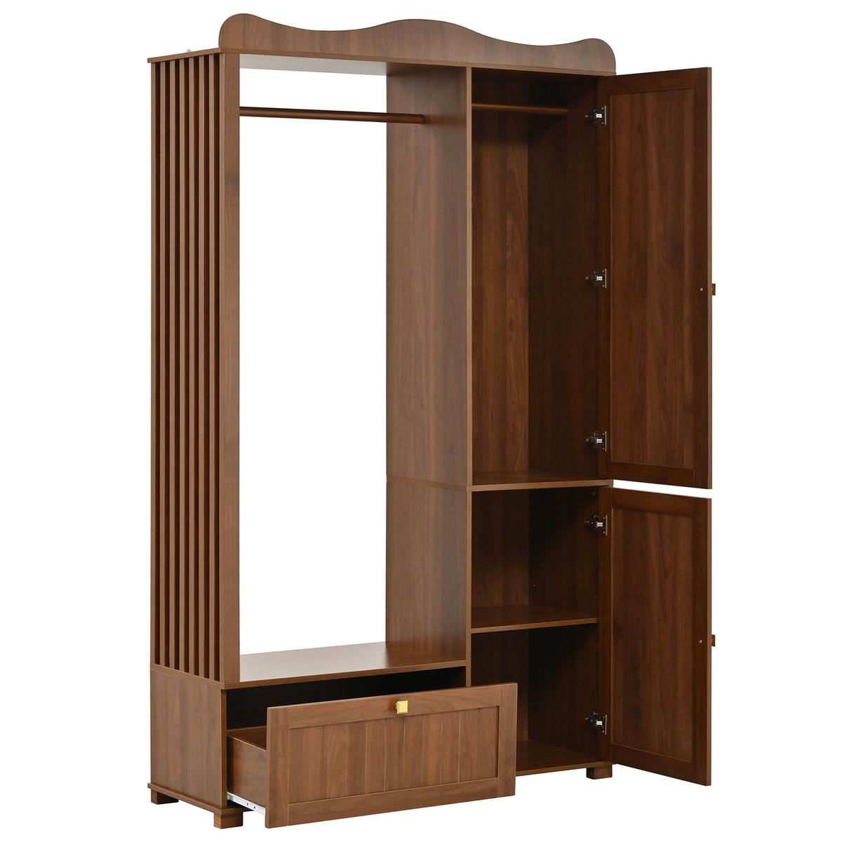GARDEROBENSCHRANK in walnuss-optik mit spiegel & kleiderstange - Walnussfarben, Holzwerkstoff (115.5/194.5/38.5cm) - Urban Meuble
