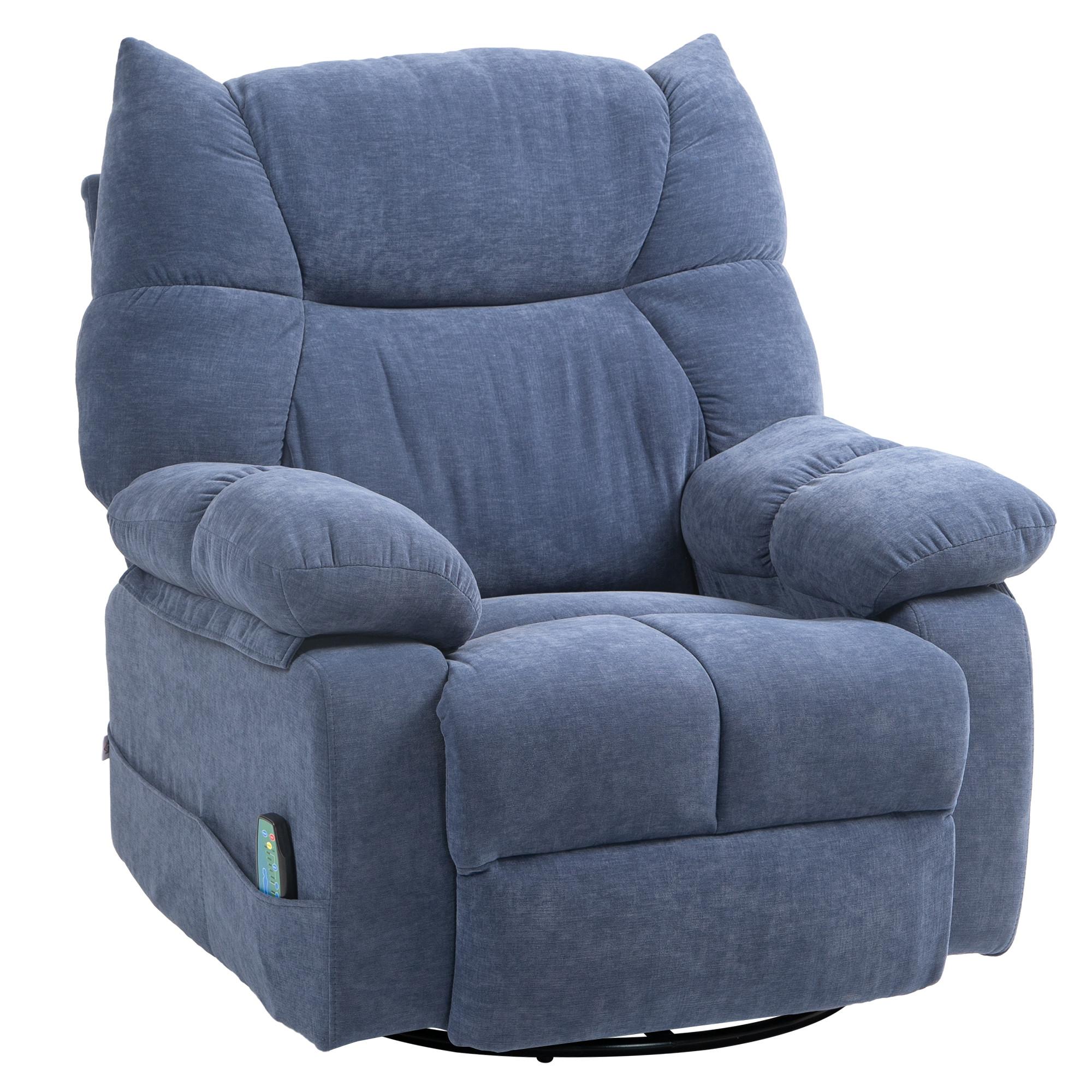 RELAXSESSEL mit Massagefunktion, Elektrisch Fernsehsessel mit Wärmfunktion - Blau/Schwarz, Textil/Metall (90/98/98cm) - HOMCOM