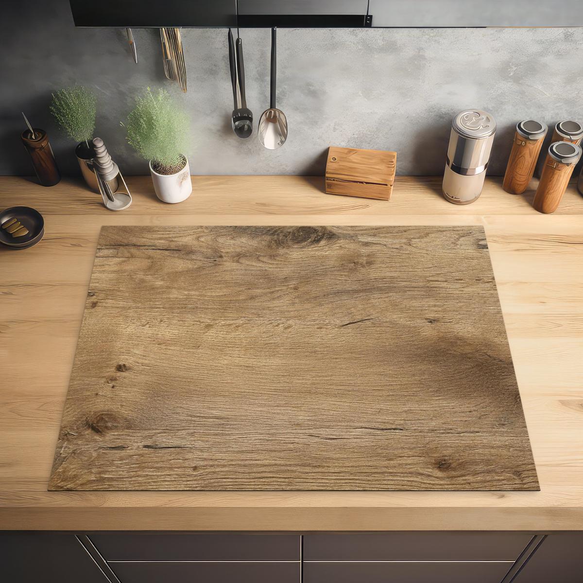 HERDABDECKPLATTE Holz - Braun - Holzoptik Induktionsmatte 77x59 cm - Eichefarben, Kunststoff (77/59/0.2cm) - MuchoWow