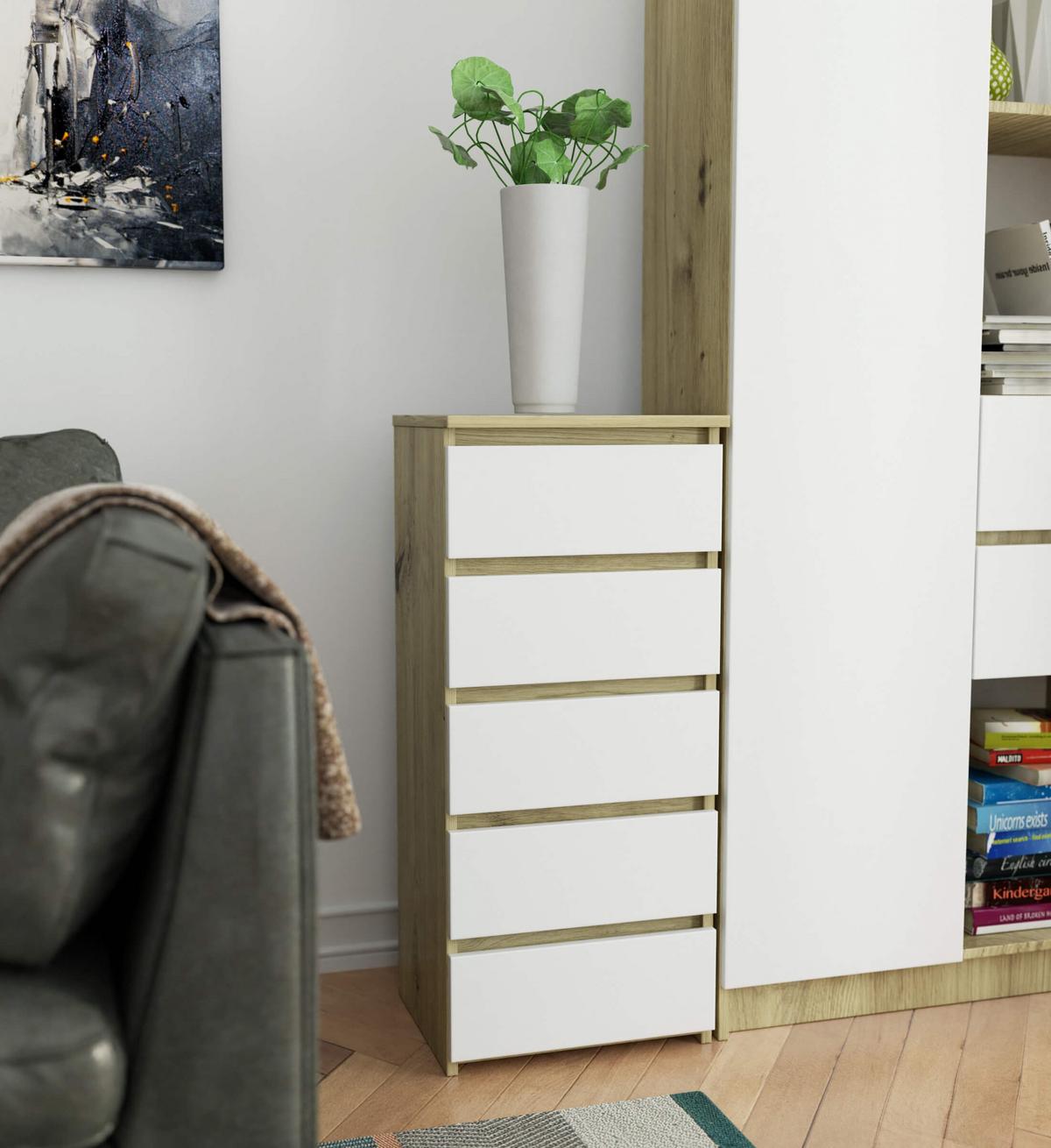 KOMMODE Eiche Artisan, Weiß 92/40/35 - Eiche Artisan/Weiß, Holzwerkstoff (40/92/35cm) - RAUMHIRSCH FURNITURE
