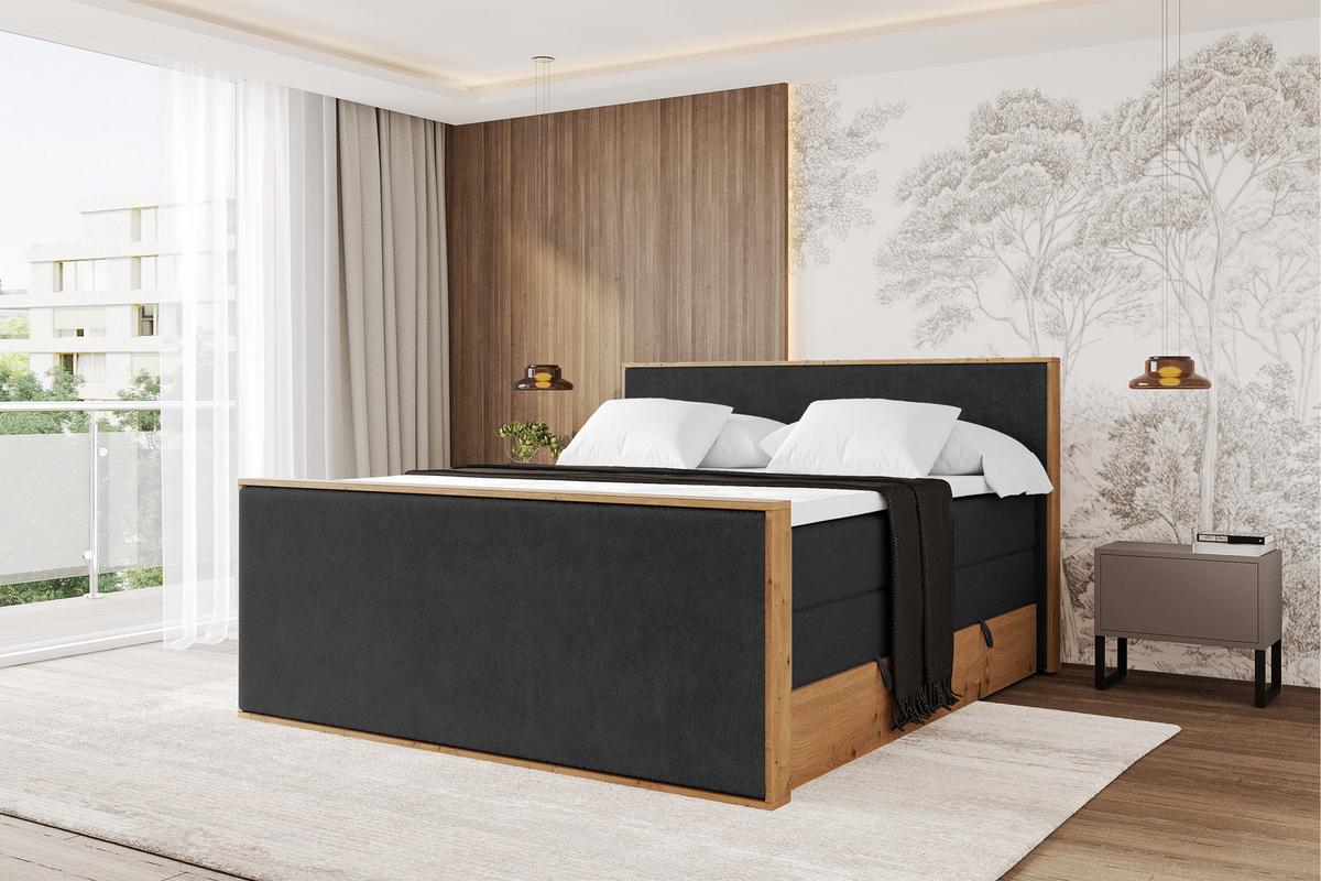 BOXSPRINGBETT LOLLI9 -Z-KING 140x200 - H3/H4 Schwarz - Schwarz Hochglanz, Holzwerkstoff (140/200cm) - ALTDECOR