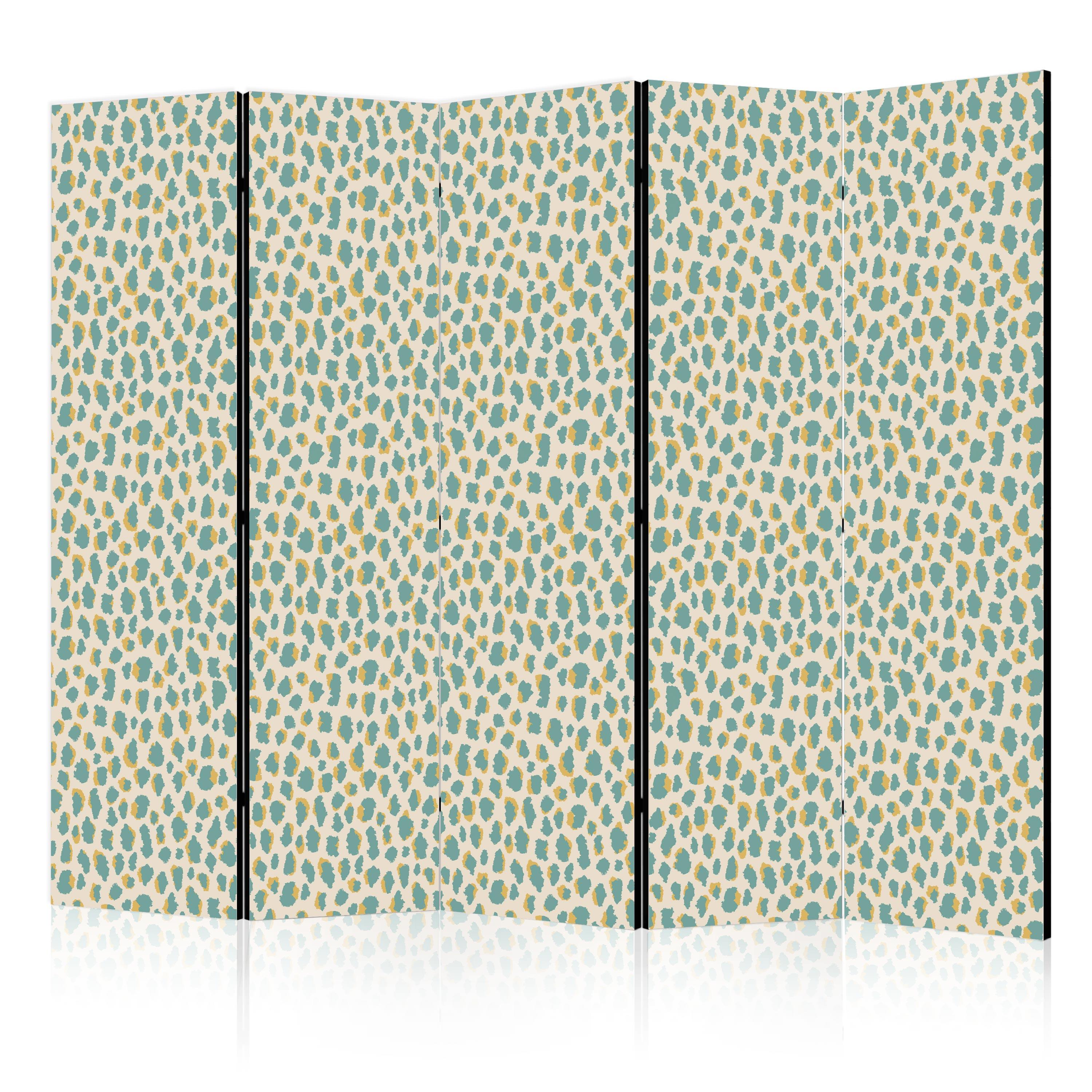 PARAVENT Einseitig Bedruckter 5-tlg 225x172 cm Türkise Punkte - Grün, Holz/Textil (225/172/3cm) - Muralo