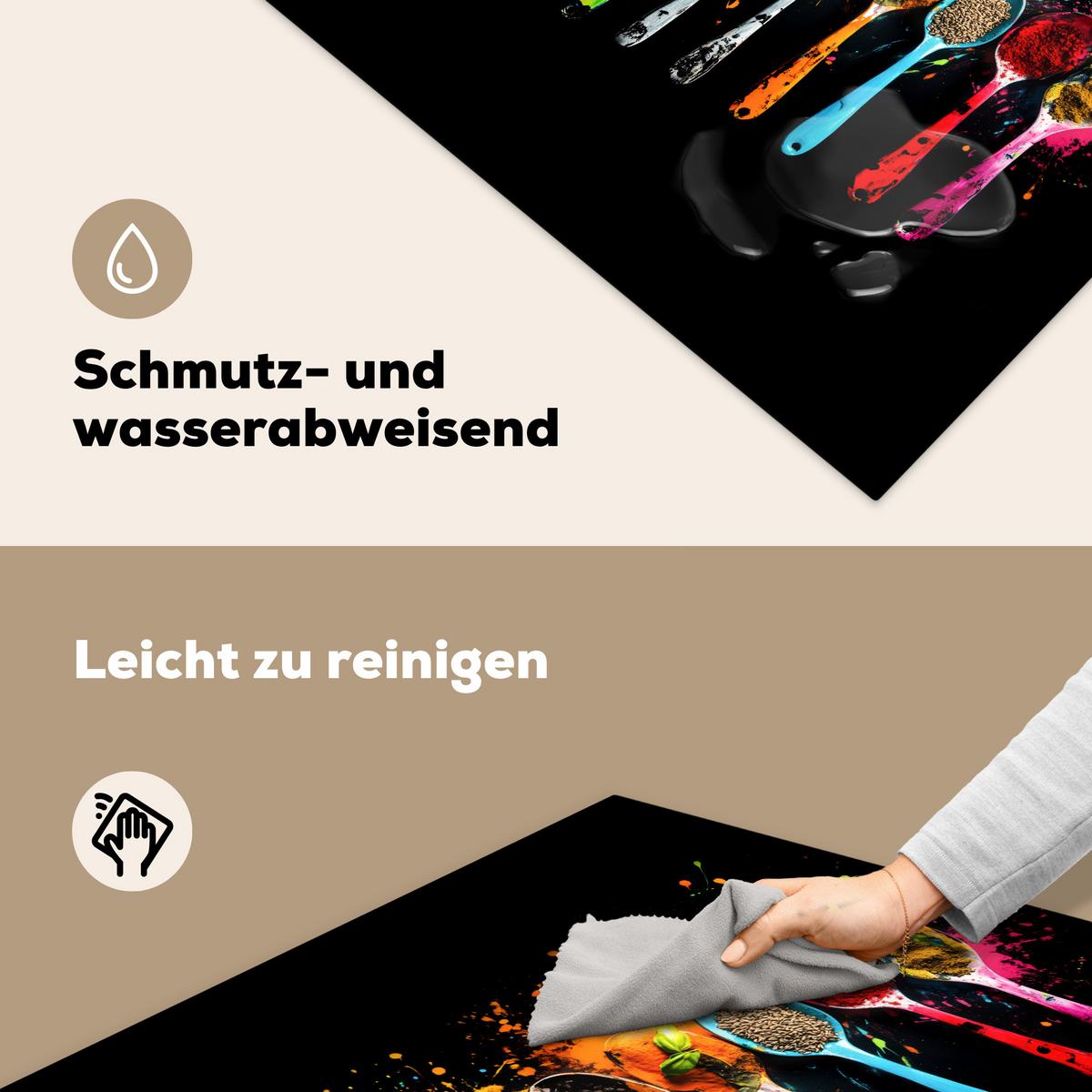 HERDABDECKPLATTE Löffel - Gewürze - Modern - Graffiti - Farbe - Farbenfroh Induktionsmatte 78x78 cm - Multicolor, Kunststoff (78/78/0.2cm) - MuchoWow