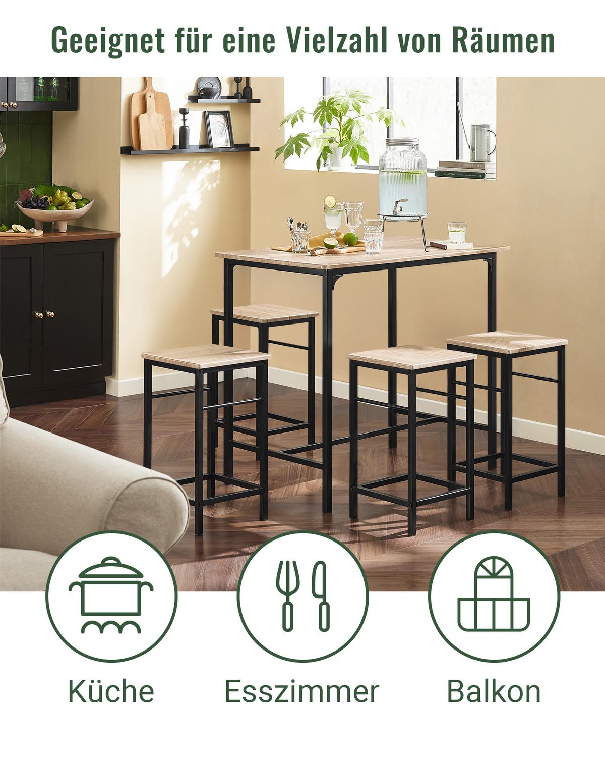 BARTISCH + 4 x BARHOCKER - Naturfarben, Holzwerkstoff (100/87/60cm) - SoBuy