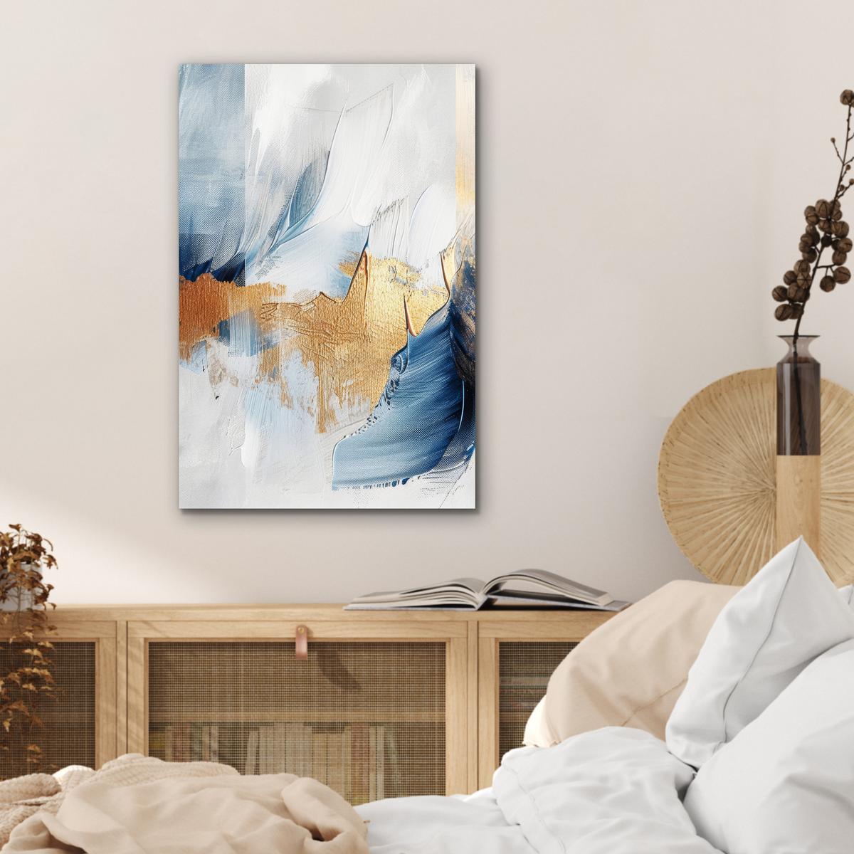 METALLBILD Gold - Blau - Aquarell - Kunst - Modern Deko Schlafzimmer 40x60 cm - Hellblau, Metall (40/60cm) - MuchoWow