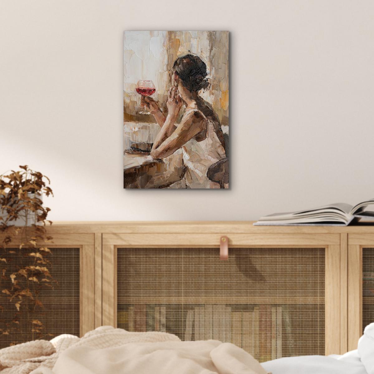 METALLBILD Ölgemälde - Frau - Wein 20x30 cm - Hellbraun, Metall (20/30cm) - MuchoWow