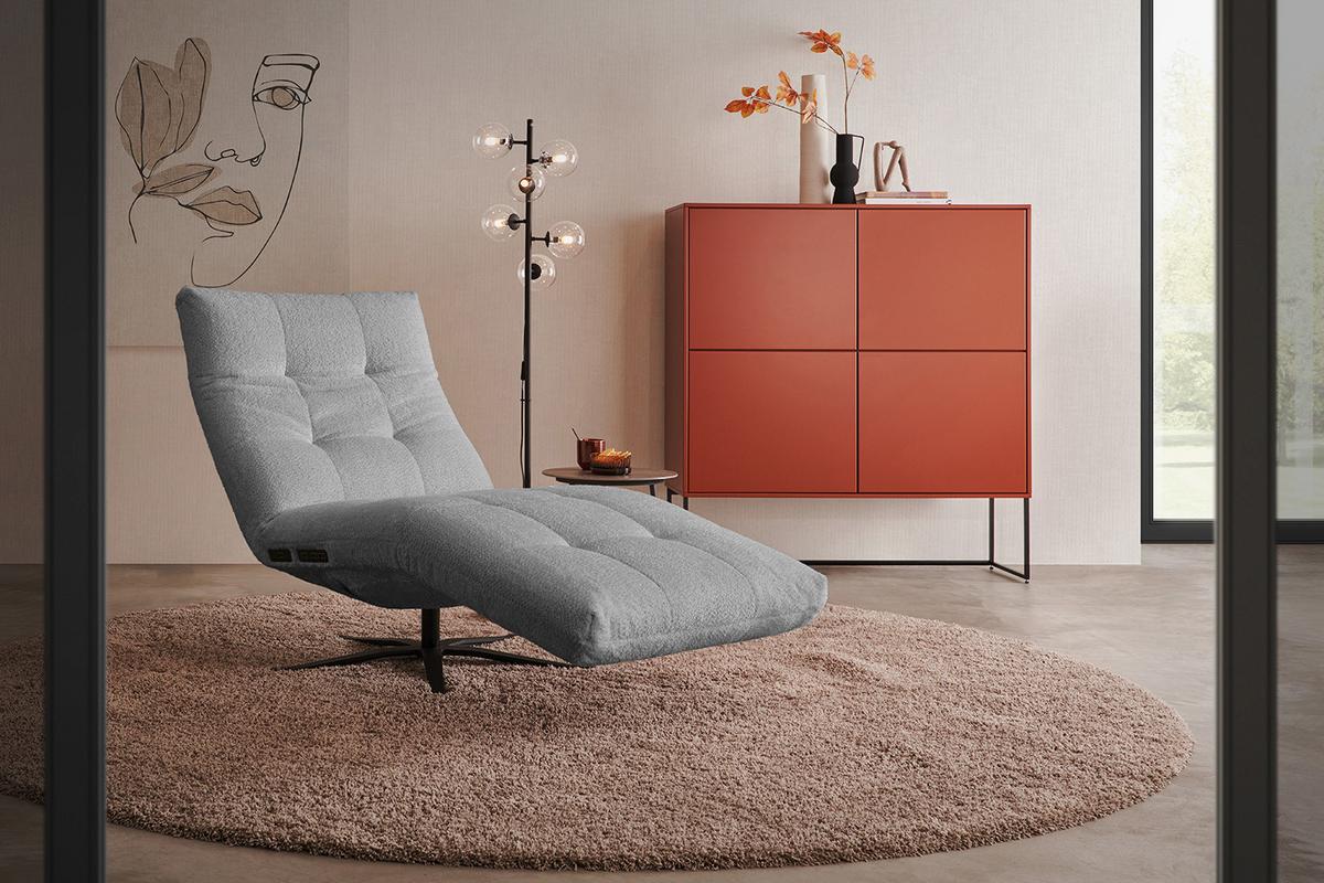 RELAXLIEGE LETICIA Grau Flachgewebe Relaxfunktion, Drehbar (360°) - Schwarz/Grau, Textil/Metall (82/115/156cm) - KAWOLA