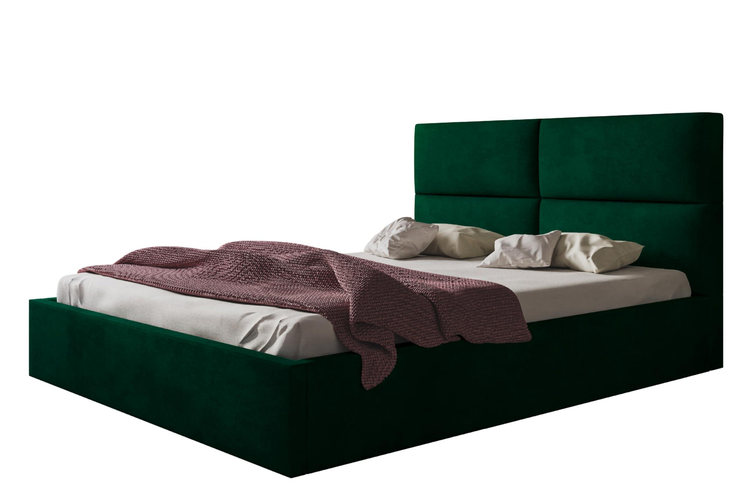 BETT 90x200 - Polsterbett mit Bettkasten und Metallrahmen - Modern Betten - Glatter Kronos-Stoff - Kollektion Lizbona, Grün - Grün, Holz/Textil (90/200cm) - Alpi-Möbel