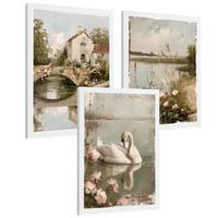 POSTER 3er Bilder-Set Wandbilder Ölmalerei modern Wohnzimmer Deko, Schlafzimmer, Küche, Badezimmer Weißer Rahmen A3 - Weiß, Papier (29.7/1/42cm) - Nacnic