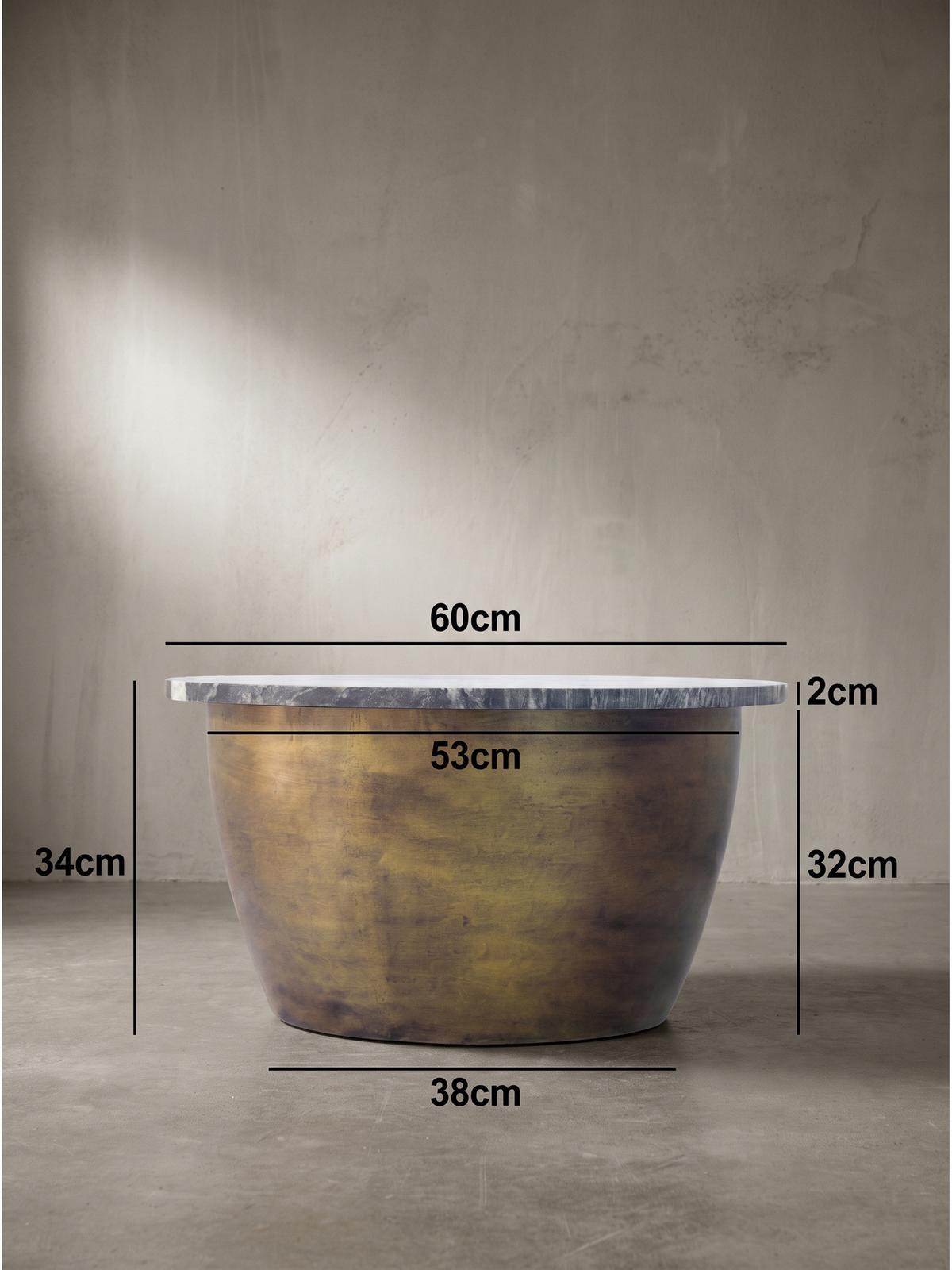 COUCHTISCH HAVEL, Marmor, handgefertigt, Schwarz-Gold, Ø 60 x 34 cm - Goldfarben, Stein/Metall (60/60/34cm) - KADIMA DESIGN